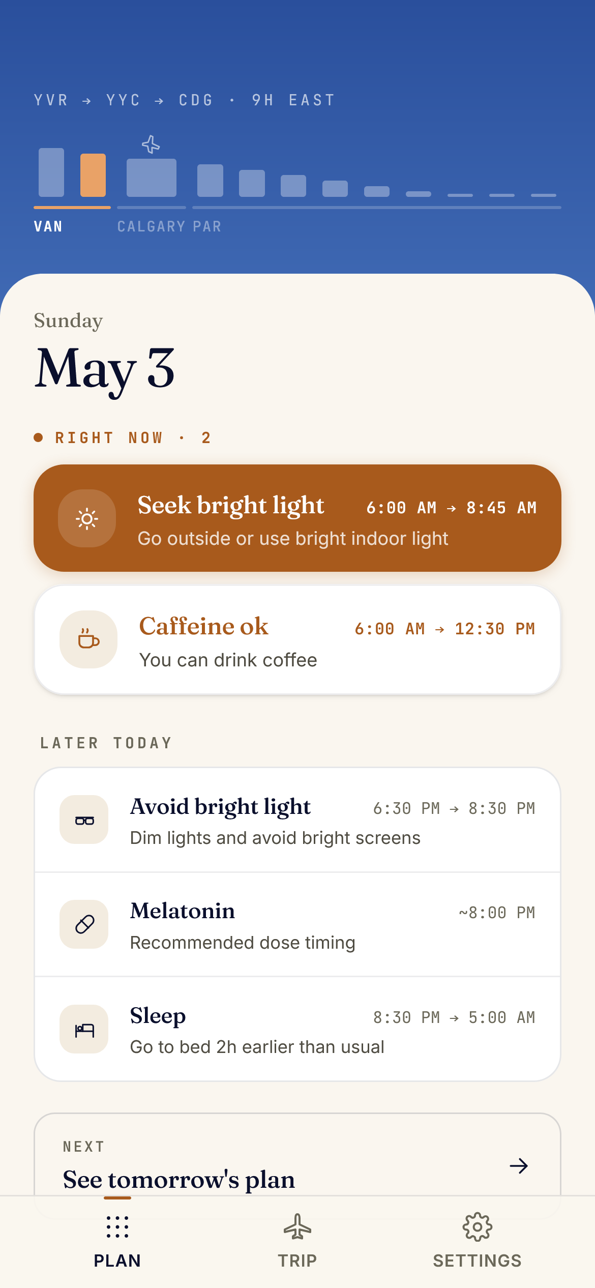 Plan screen